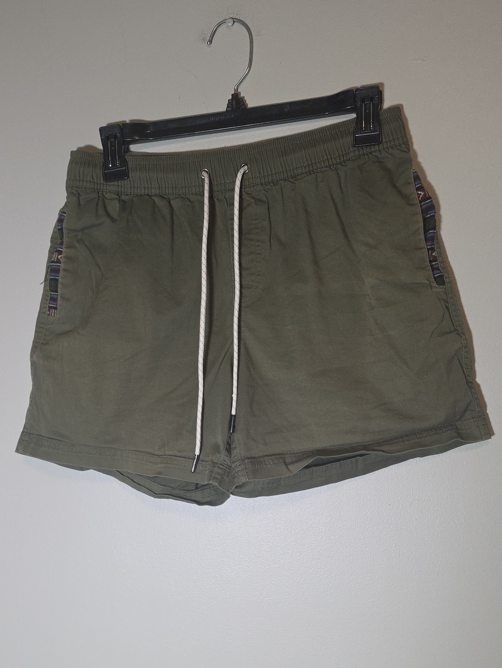 Women's Olive Drawstring Athletic Shorts with Patterned Side Trim
